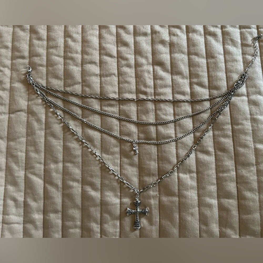 Silver Cross Layered Necklace